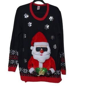 Holiday Time 3D Cool Santa Claus Ugly Christmas Sweater 1X (16W/18W)